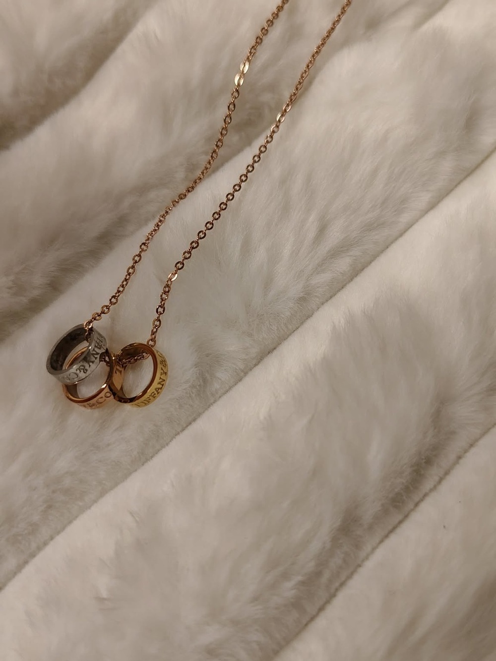 Rose Gold Triple-Ring Pendant Necklace - Women Jewelry